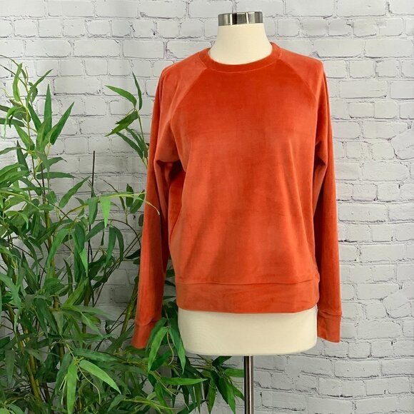 Double Zero Sweaters - Double Zero Burnt Orange Velour Pullover Sweater